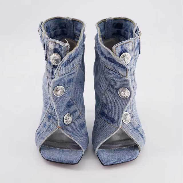 Denim High Heeled Ankle Boots