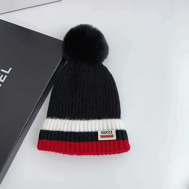 Embroidery Striped Knit Hat