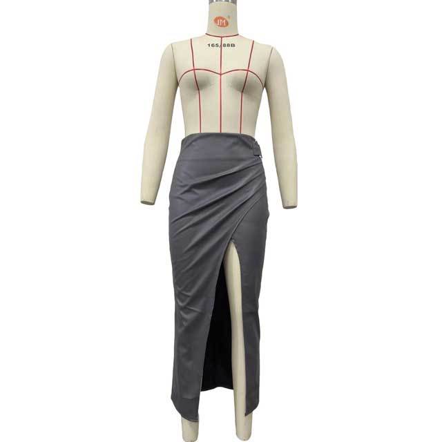 Leather High Waist Slit Maxi Skirt