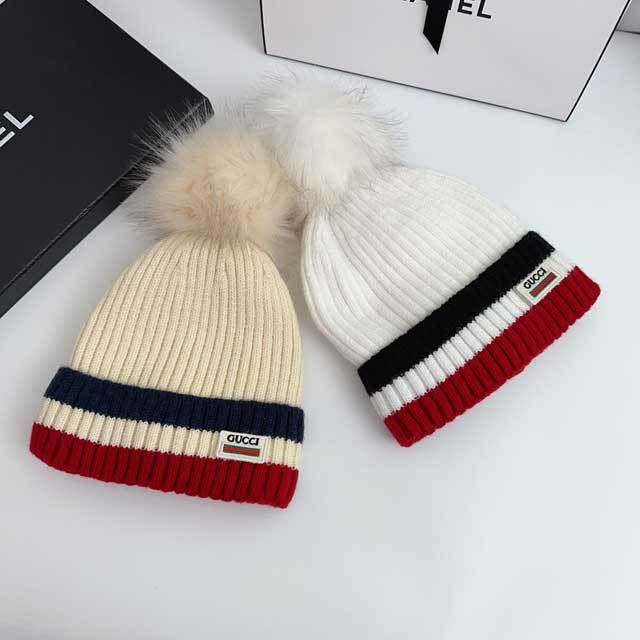 Embroidery Striped Knit Hat