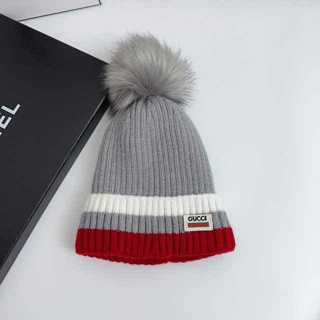 Embroidery Striped Knit Hat