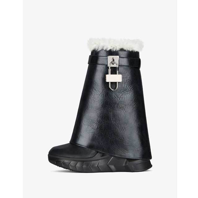 Shark Look Leather Furry Short Boots