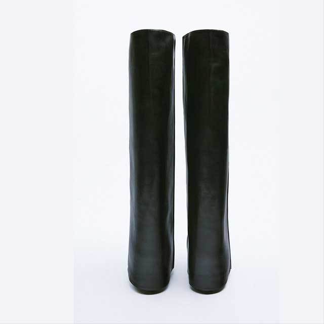 Pointed Toe High Heeled Leather Long Boots