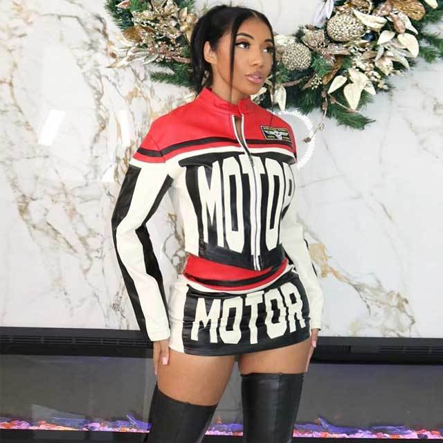 Printed Moto Jacket Top Skirt Set