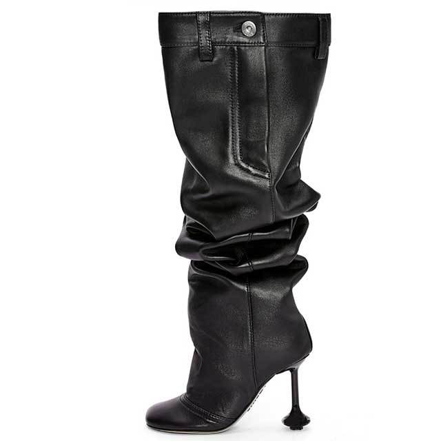 Special Shaped Heeled Leather Long Boots