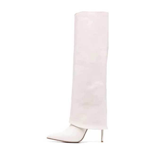 Pointed Toe Leather High Heeled Catwalk Boots