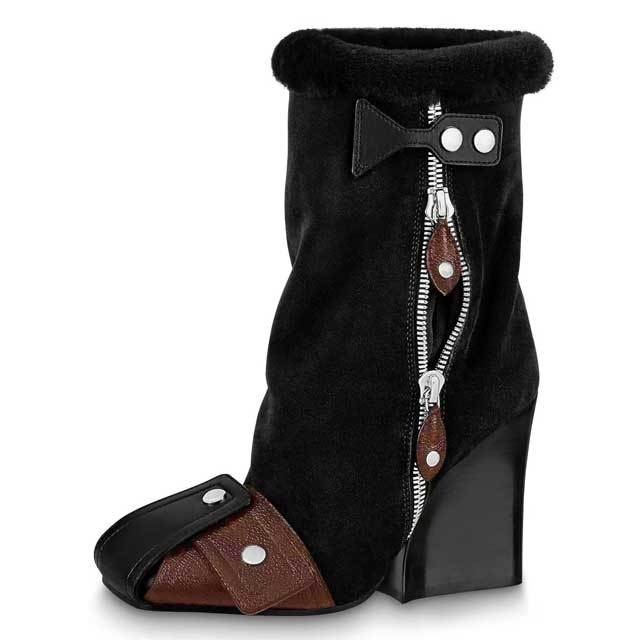 Zipper Suede Chunky Middle Boots