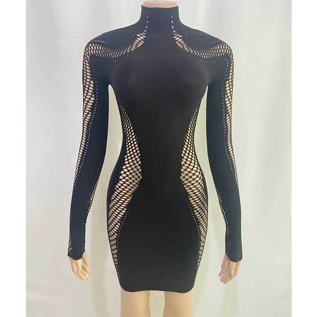 Hollow Out Long Sleeve Bodycon Lingerie Dress