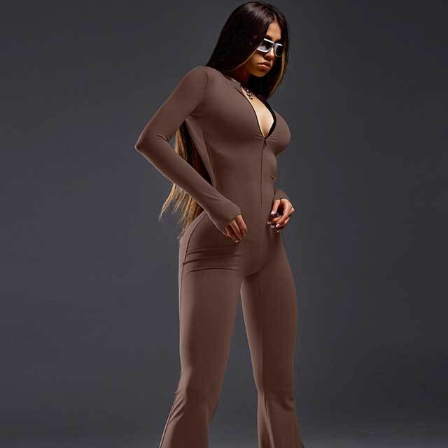 Zipper Long Sleeve Sport Bell Jumpsuit