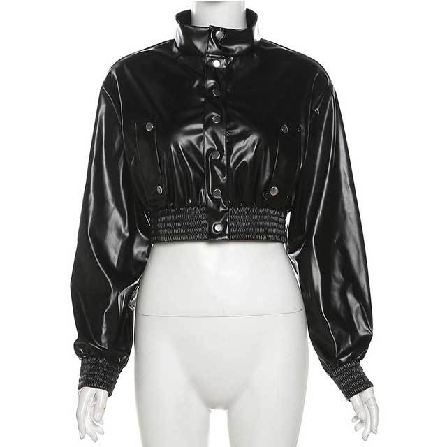 Leather Jacket Top Cargo Skirt Set