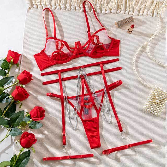 VALENTINE'S DAY Night Hollow Out Chains Lingerie Set