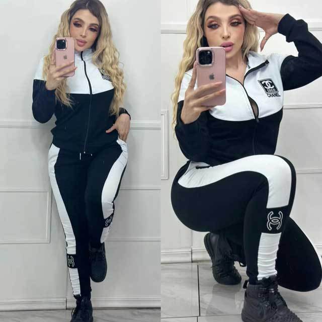 Embroidery Zipper Top Casual Jogging Suit