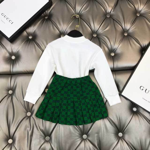Fashion Print Girls Pleated Skirt Set