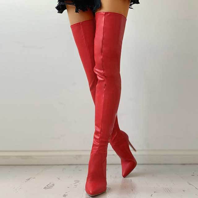 Leather Zipper Thin Heeled Over Knee Boots