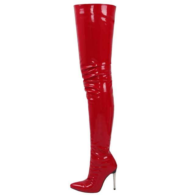 Leather Zipper High Heeled Long Boots