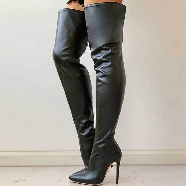 Leather Zipper Thin Heeled Over Knee Boots