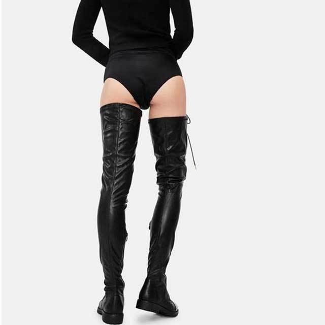 Lace-Up Leather Over Knee Boots