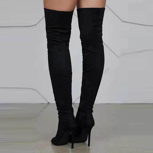 Open Toe High Heeled Suede Boots