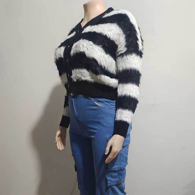 Furry Striped Cardigan