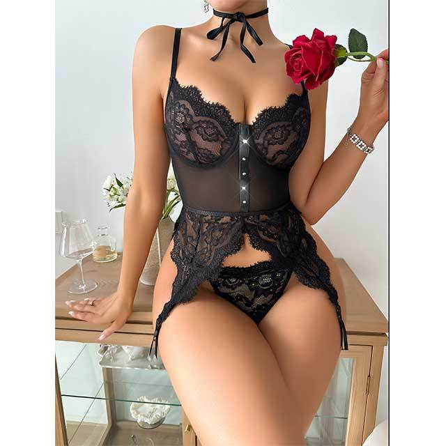 Midnight Bedroom Lace Lingerie Set
