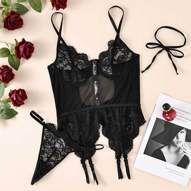 Midnight Bedroom Lace Lingerie Set