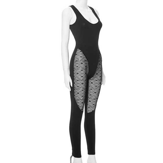 Mesh Spliced Sleeveless Jumpsuit