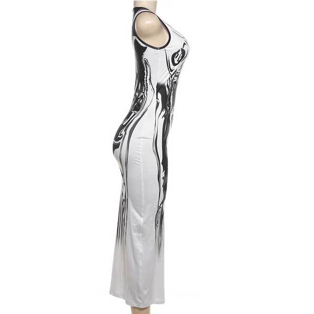 Abstract Print Sleeveless Maxi Dress
