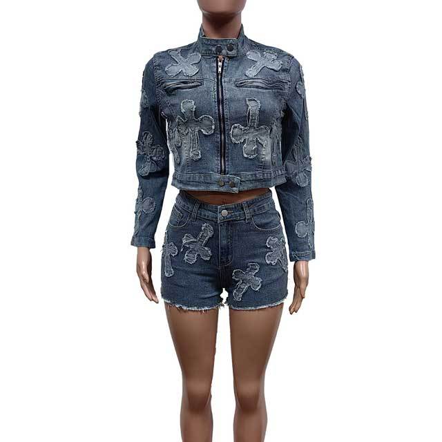 Embroidery Denim Jacket Set