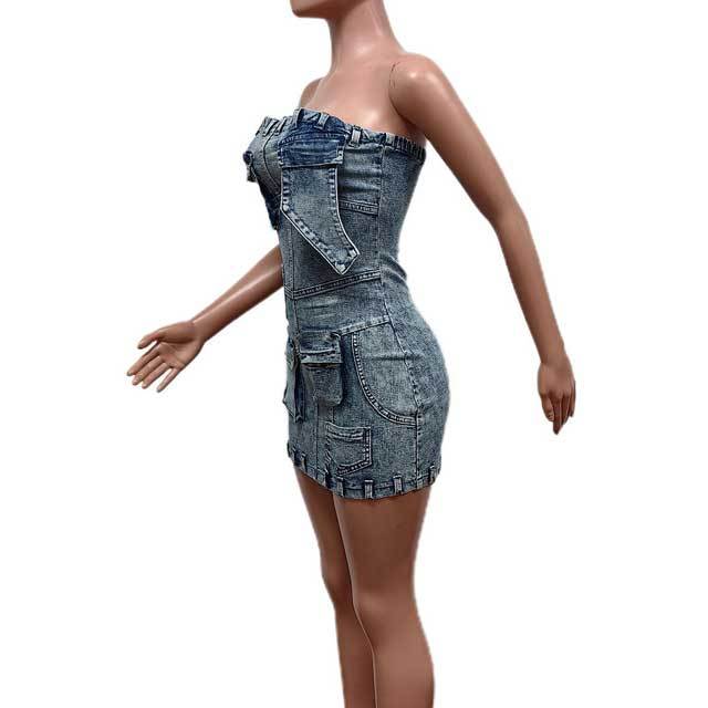 Strapless Denim 3D Dress