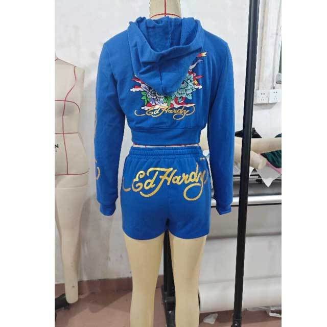 Printed Hoodie Top Casual Short Set