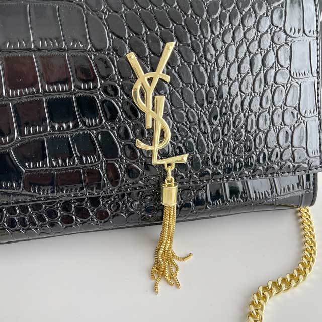 Gold Chained Snakeskin Leather Messenger Bag