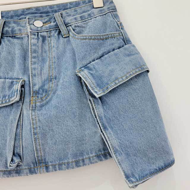 Irregular Denim Cargo Skirt