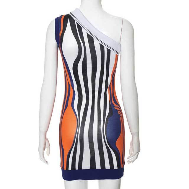 Single Shoulder Striped Bodycon Dress
