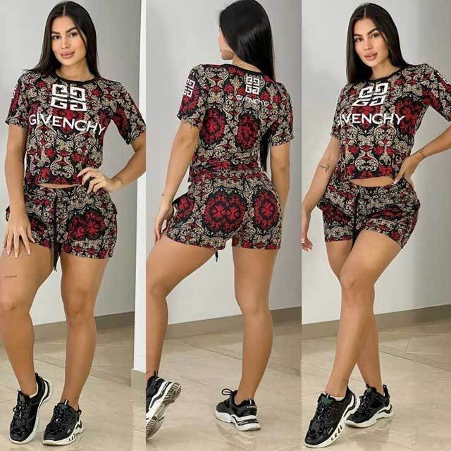 Printed Casual Short Sleeve Two Piece Set