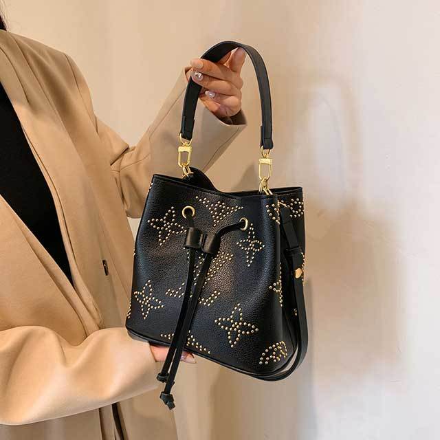 Leather Rhinestones Crossbody Handbag