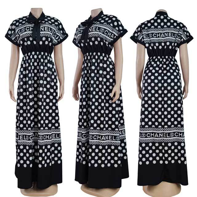 Short Sleeve Printed Swing Maxi Dress