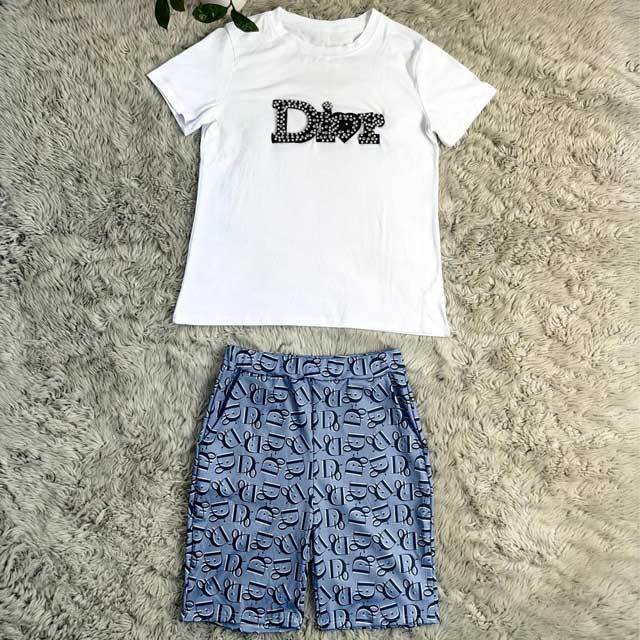 Rhinestones Printed Casual Short Set