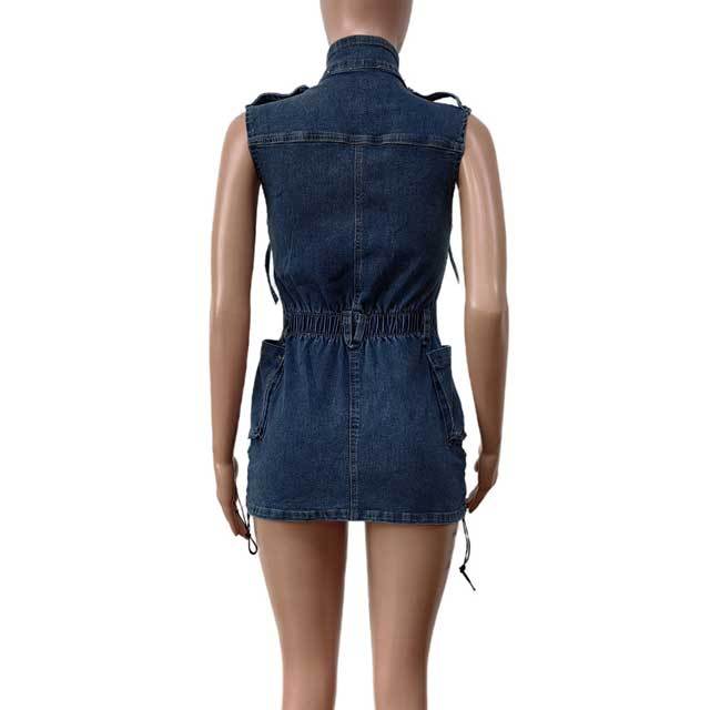 Denim Zipper Cargo Dress