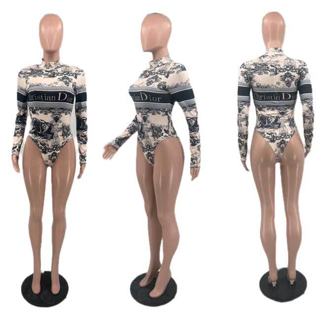 Printed Long Sleeve One Piece