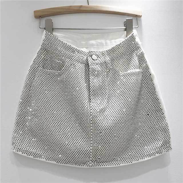 Rhinestones High Waist Denim Mini Skirt