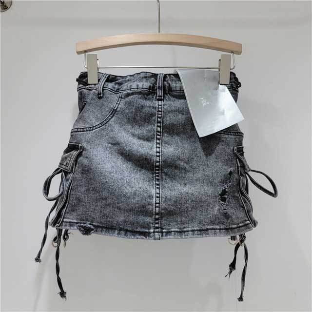 Strappy Ripped Denim Skirt