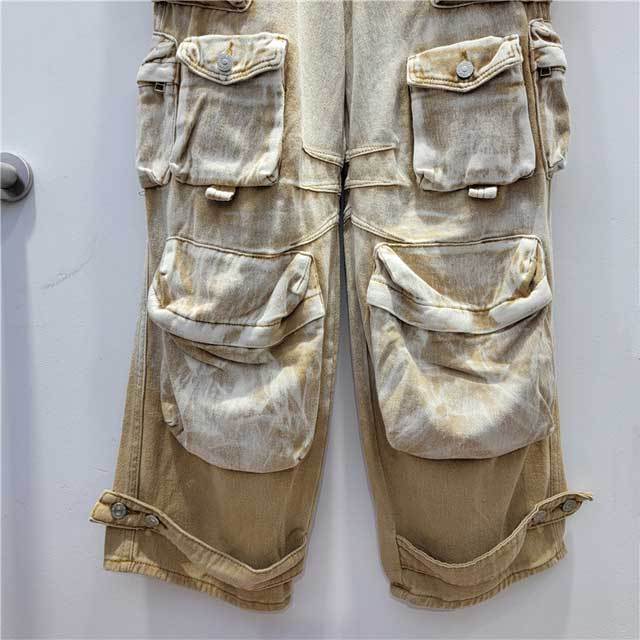 Multi Pockets Gradient Denim Cargo Jeans