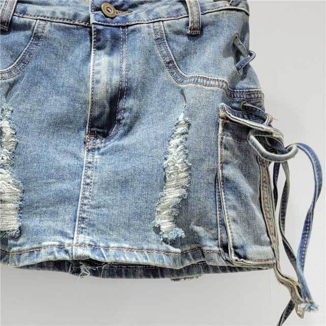 Strappy Ripped Denim Skirt