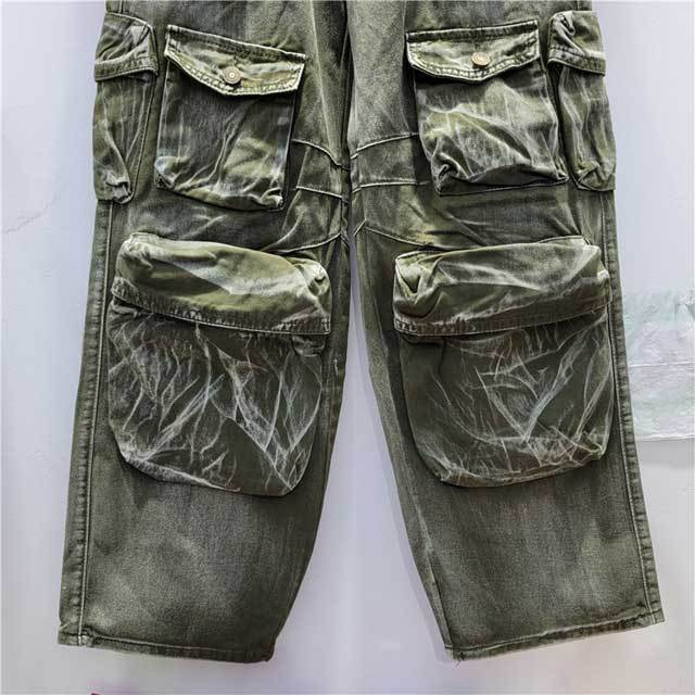 Multi Pockets High Waist Casual Cargo Jeans