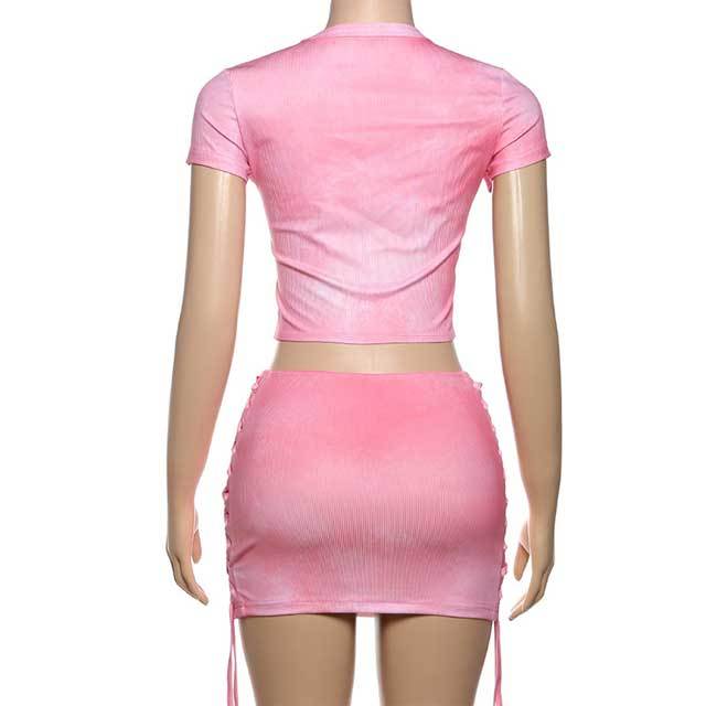 Lace-Up Gradient Skirt Set