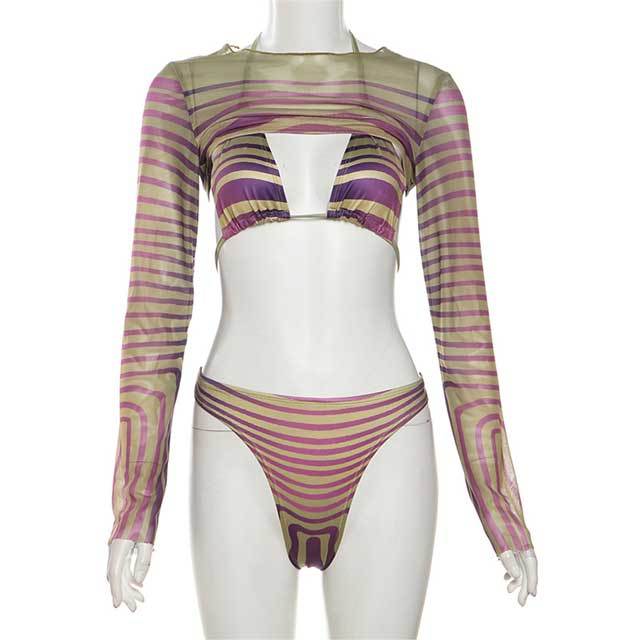 Striped 3 Piece Bikini Set