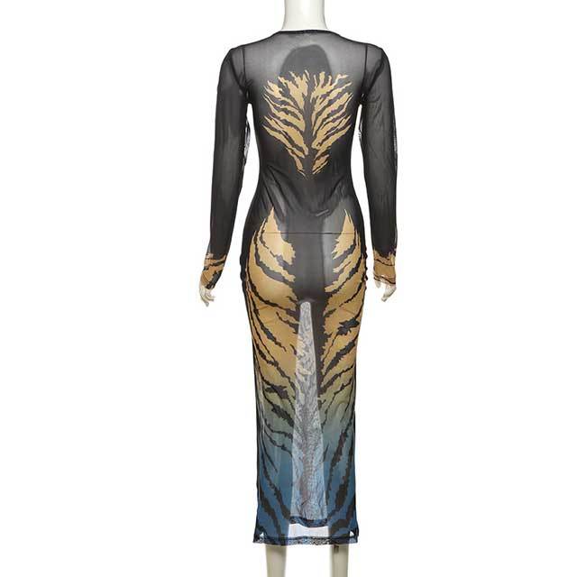 Gradient Leopard Mesh Maxi Dress