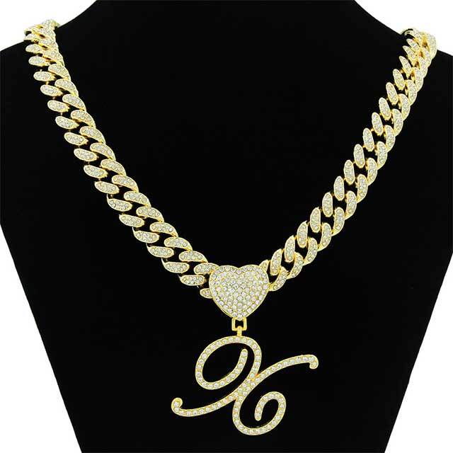 26 Letters Pendant Necklace With Cuban Chain