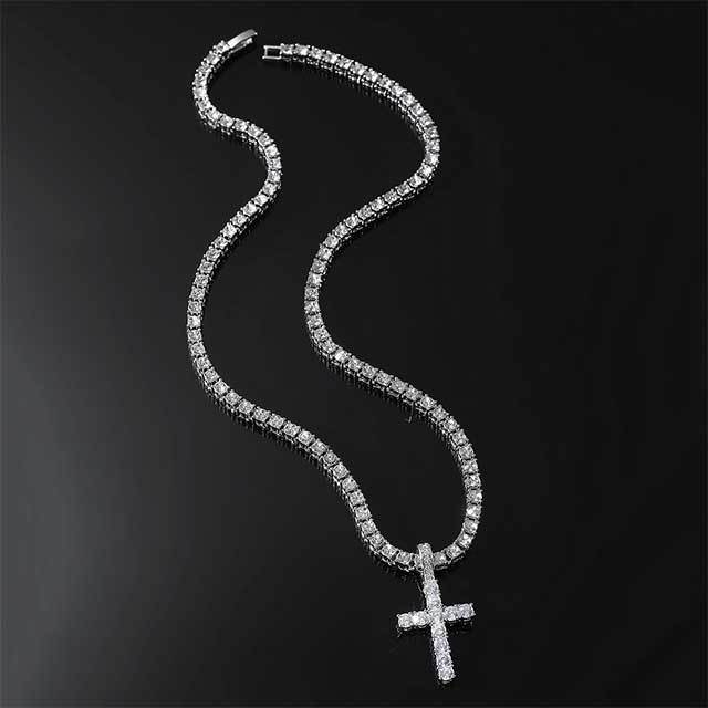 Rhinestoned Fashion Cross Pendant Necklace