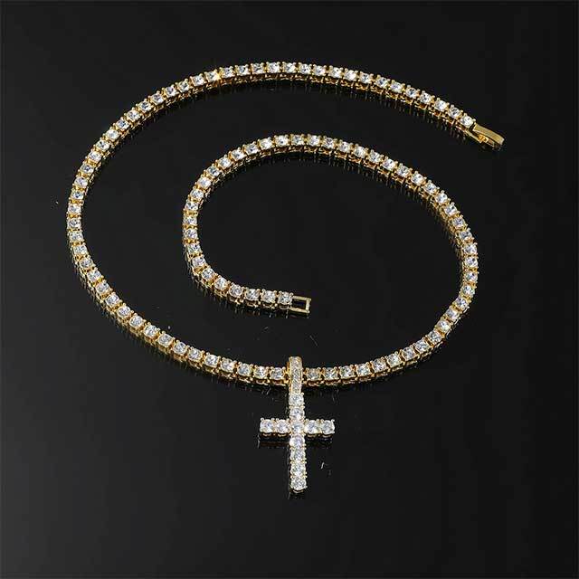 Rhinestoned Fashion Cross Pendant Necklace